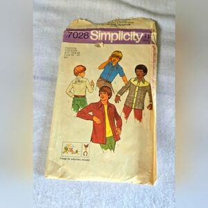 Vintage 1970 Simplicity boys western shirt sewing pattern size 10 and 12